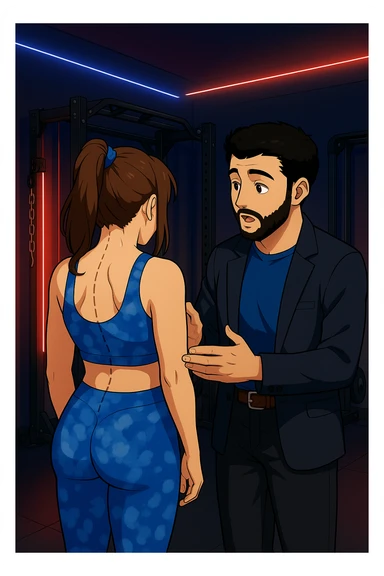 ispirati a questo stile di disegno e fai questa immagine in versione manga/webtoon a colori, il manga mostra la donna di spalle, mentre l'uomo le tocca la spina dorsale per spiegarle come funziona la scoliosi:
Con una scoliosi il baricentro corporeo cade maggiormente da un lato; per non cadere la schiena compensa accumulando tensione sul fianco opposto.
Il risultato? Si inclina e ruota sempre più, fino a che non cede (discopatie, artrosi, ecc) sticker