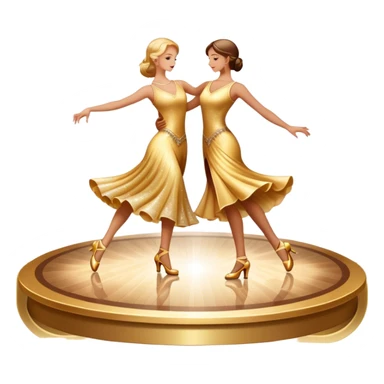Humanless Icon for Ballroom Dance: elegant ballroom dance shoes, a sparkling dress, and a dance floor with a spotlight. The icon should capture the grace and elegance of ballroom dancing, with emphasis on movement and rhythm. Transparent background. sticker