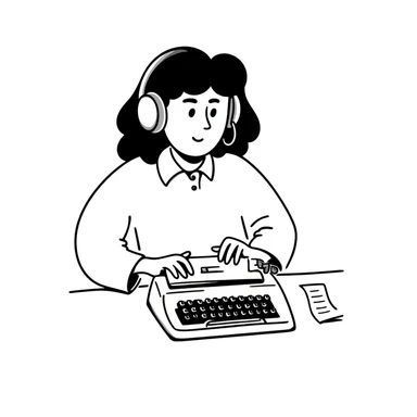 A person typing on a typewriter while wearing big wired headphones

 sticker