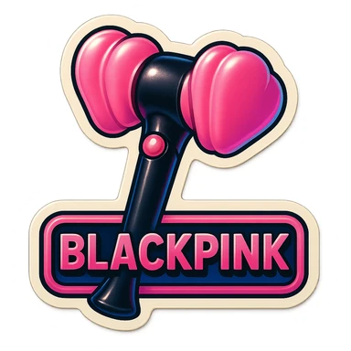 BLACKPINK K-pop retro sticker, black and pink lightstick, iconic, fun, vintage sticker style sticker