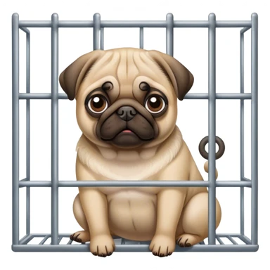 pug in a cage, head and body completely behind bars sticker