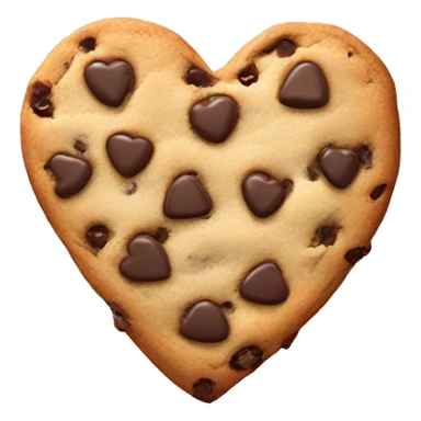 Realistic heart shaped chocolate chip cookie isolated.  sticker