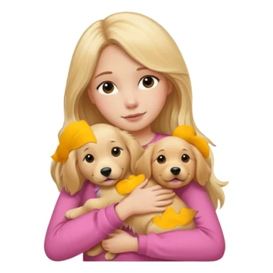 Menina loira fofa de cabelo comprido usando uma blusa rosa abraçando um golden Retriever  sticker