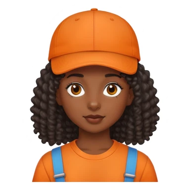 Black girl with curly mullet and a cap on in an orange shirt  sticker