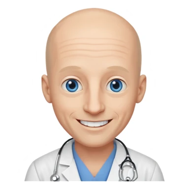 white male doctor a little bald no wrinkles long ears big nose blue eyes white teeth sticker