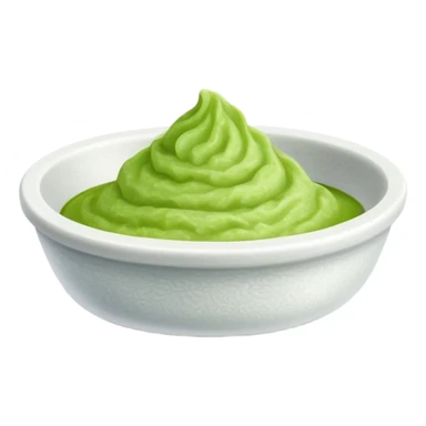 Ground wasabi paste in a small dish, green wasabi condiment sticker