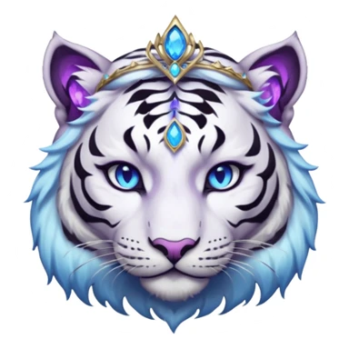 ESO Female white/black tiger khajiit leader of the umbral rose, glowing blue eyes, glowing blue 'third eye' gem; purple gem silver tiara sticker