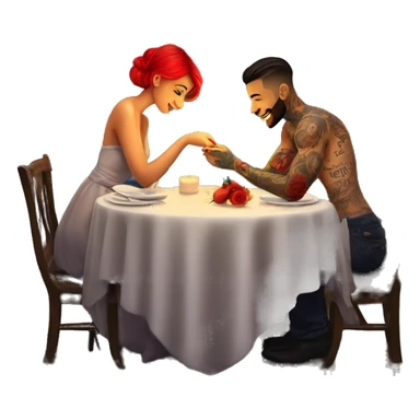 romantic candle light dinner for beautiful tattooed couple sticker