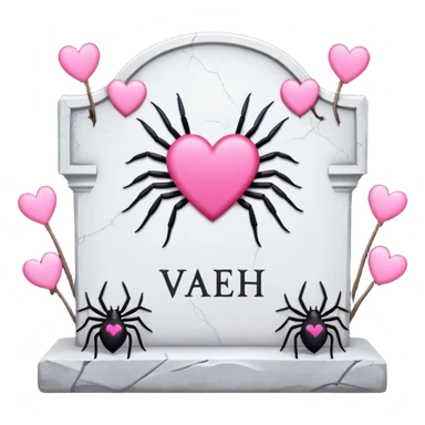 Headstone that says vaeh with pink hearts and spiders sticker