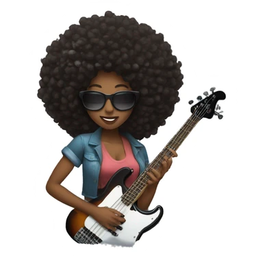 Black girl with a big afro slapping the bass guitar  sticker