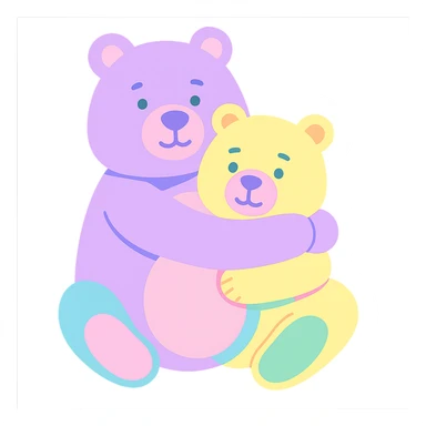 Make the brown and white bear hugging in pastel colors, keep no background. sticker