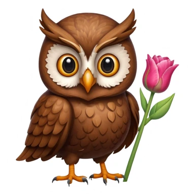 Cute Eyed Brown Owl holding a tulip sticker