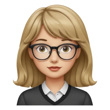 Uma garota de cabelo ondulado loiro escuro,mas com franja lisa e olhos pretos,usa óculos e a cor de pele branca,e o cabelo na cintura sticker