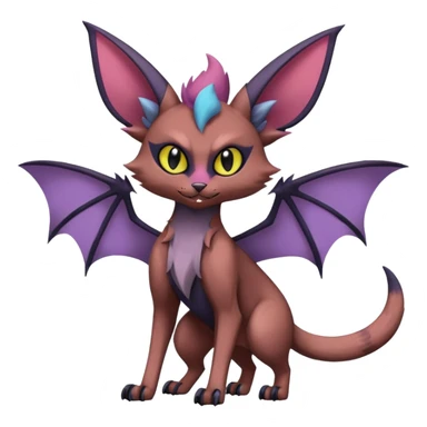 dark edgy dull pointy edgy Noivern-Noibat-Purloin-Torracat-Lykoi-Caracal-cat-Fakemon-fusion-hybrid-creature, with bat-wings on head as ears sticker