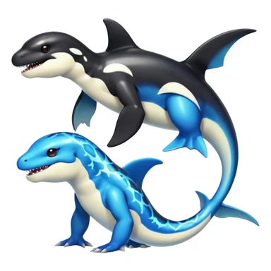 white blacks colorful gradient orca-colored orca-patterned shiny glossy Fakémon-Digimon-reptile-charizard-feraligatr-lizard-creature-hybrid (full body) sticker