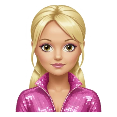 Emma Bunton from Spice Girls with long blonde two high ponytail hair, pink sequin outfit sticker