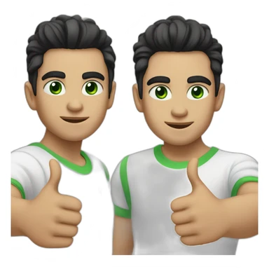 boy with green eyes and dyed white, black hair on the sides, long hair on top and short on the sides doing thumbs up sticker