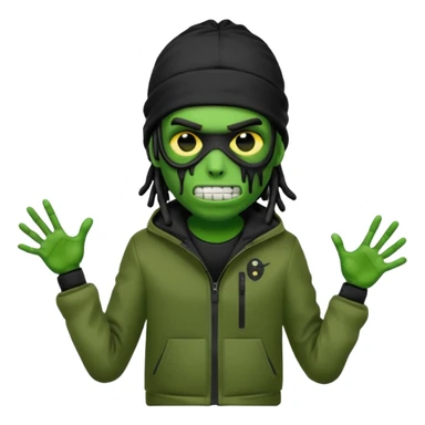 a zombie emoji with black dreads and a black nike jacket and black nike ski mask on his head sticker