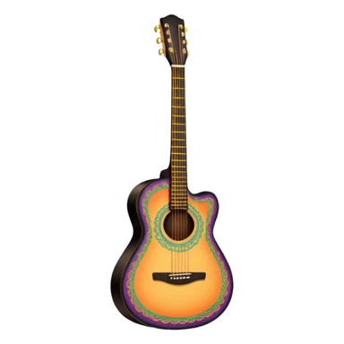 acoustic colorful sunrise guitar with black lacy-details sticker
