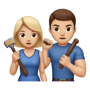 woman fightng man with a hammer and winning sticker