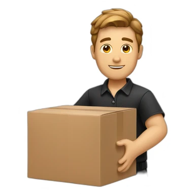 white delivery man in black and red clothes holding a box sticker