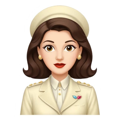 Maxene Andrews from The Andrews Sisters with long dark brown hair, ivory outfit sticker