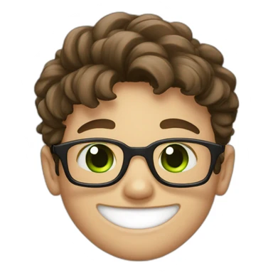 Teen boy with brown hair, green eyes, circle glasses big nose and pretty smile sticker