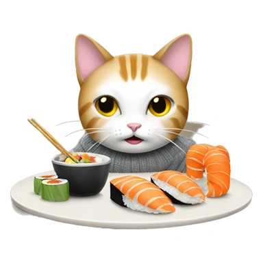 A cat wearing a sweater eating sushi  sticker