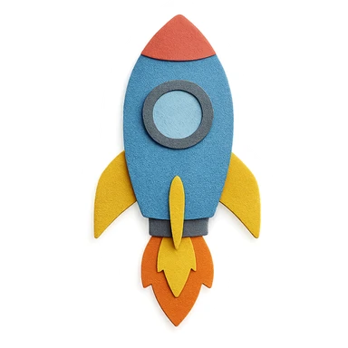 rocket ship blasting off in paper-craft style sticker