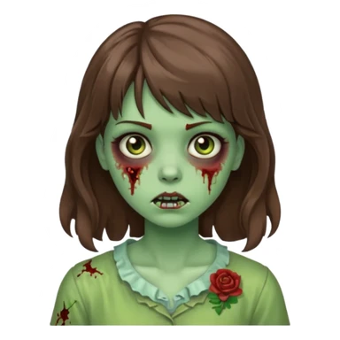 Uma menina zombie com um cabelo ondulado médio, com a franja pro lado esquerdo, o cabelo com cor castanho com a cor de pele verde  sticker