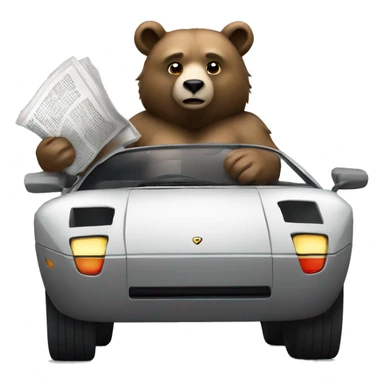 bear holding newspaper driving lamboghini sticker