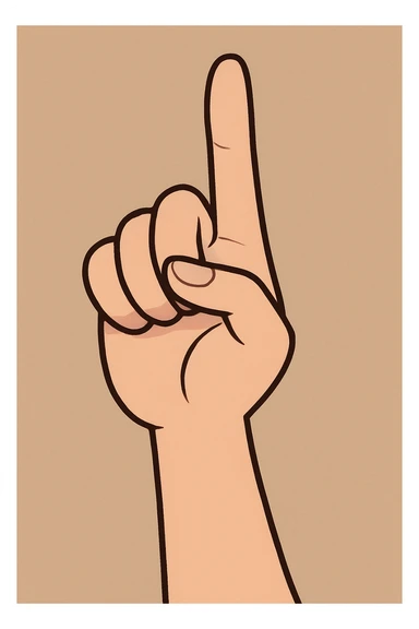 cartoon style lady's index finger pointing up, feminine hand, light skin, simple background sticker
