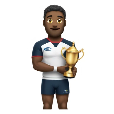 Rugby player holding a trophy sticker