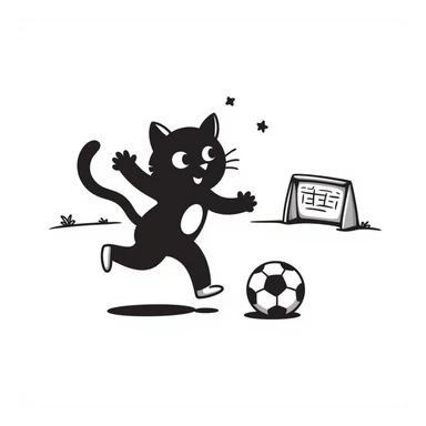 cat playing soccer, hand drawn doodle style sticker