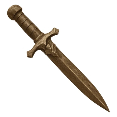 Edit the bronze dagger to match the color, texture, and worn look of the bronze 2h sword while keeping the dagger's shape. The style should resemble emoji style with a metallic appearance and transparent background. The original style is emoji, which does not support editing, so use the general style to respect the emoji look. sticker