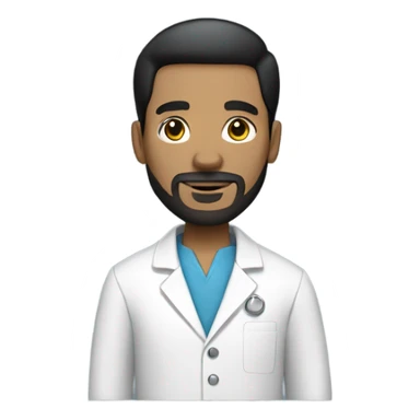 full Man with short black hair and goatee beard wearing a lab coat sticker