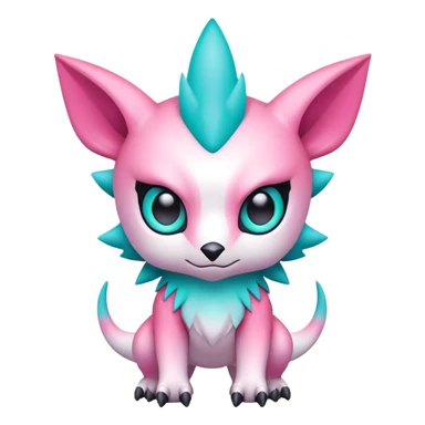 Cute cool edgy kawaii pink-white-turquoise-gradient Digimon-fakemon-creature sticker