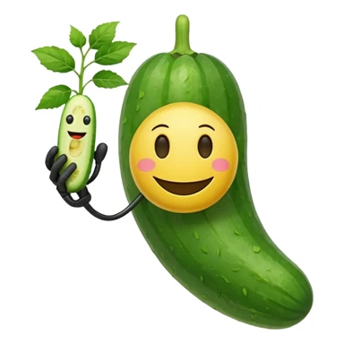 Android smiley face holding a cucumber upwards by hand sticker