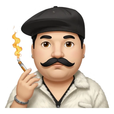 a fat father with white fur, black hair, a hip hop cap, a tattoo with a cigarette in his mouth, and a mustache. sticker