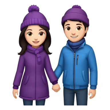 date night christmas couples, dark hair, holding hands, looking at each other, wearing a winter outfits sticker