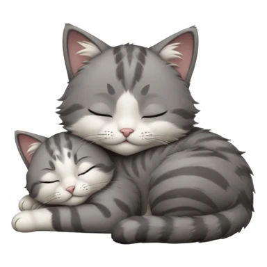 dark grey and white small cat with closed eyes, leaning his head on his paw while leaning on his elbow lying down sticker