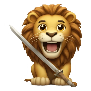 lion holding a sword with a smile on its face sticker