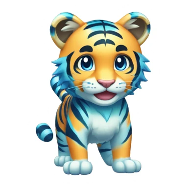 Colorful Shiny Kawaii Cute Blue-striped Tiger-Fakémon-Pokémon full body sticker