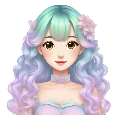 gorgeous pretty attractive anime lady beautiful pastel-gradient hair with a gorgeous dress fairycore cottagecore pastelcore detailed high quality trending VOGUE aesthetic sticker
