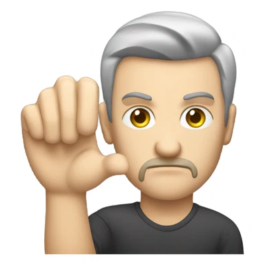 Caucasian Man sticking out his hand with money and a scowl sticker