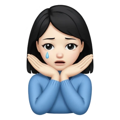 crossed arms holding neck crying woman with black hair  sticker