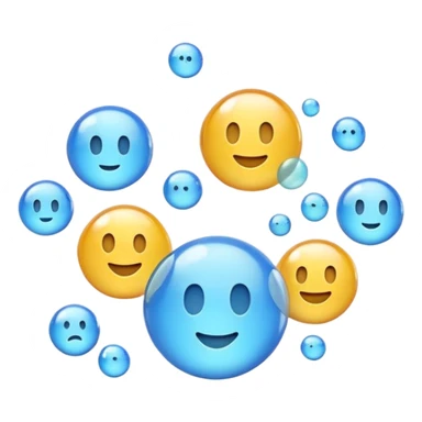 3D iPhone style emoji of free-floating bubbles, scattered randomly in the air, translucent and shiny, various sizes, not contained in any circle, isolated on white background, soft shadows, high detail, NO FACE sticker