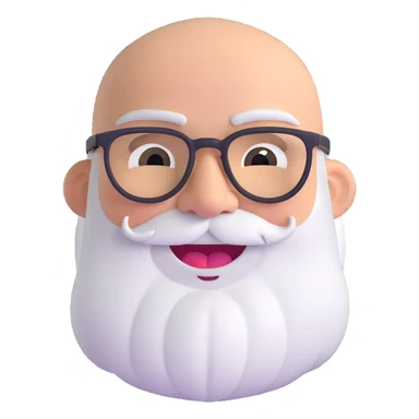 bald man with spectacles, long white beard, winking, big smile sticker