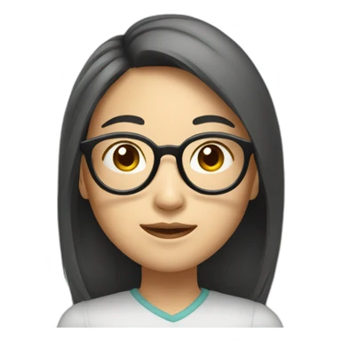 Asian girl, long hair, round face, glasses sticker