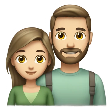 husband and wife. husband has light brown short straight hair, full beard, green eyes, olive skin. wife has medium length straight dark brown hair, hazel green eyes, pale skin sticker